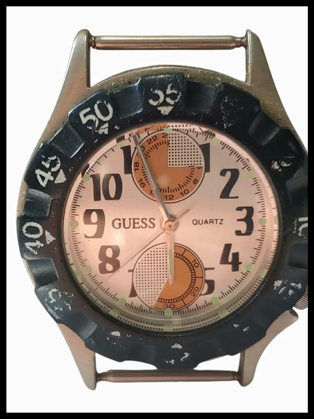 Vintage 1992 GUESS Silver Dial Men’s Watch Case, Works, with New Battery